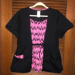 Heart Soul 2X XXL scrub top black pink cats cinch